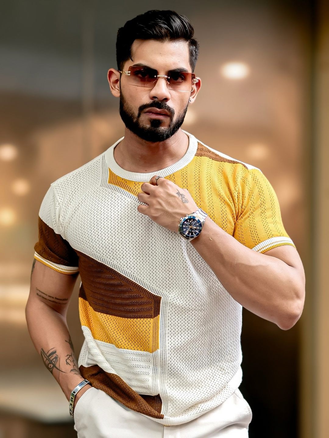 

Maniac Men Self Design Round Neck Cotton Slim Fit T-shirt, White