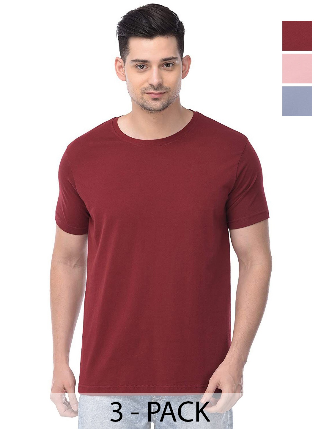 

COLOR CAPITAL Unisex Solid Round Neck Cotton T-Shirts, Maroon