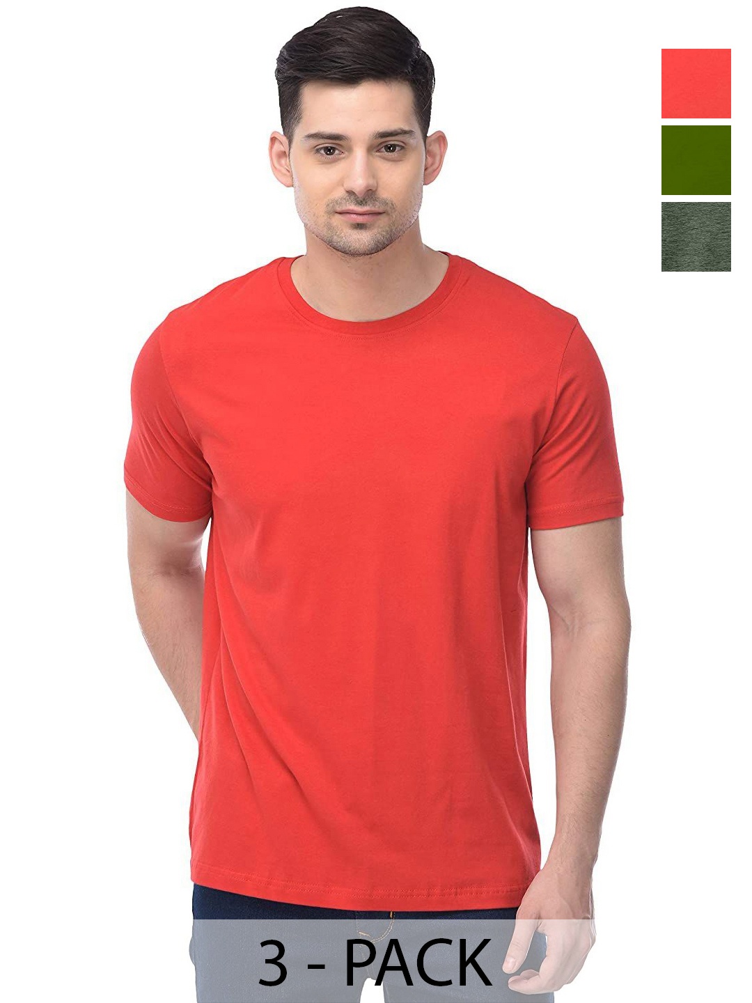 

COLOR CAPITAL Unisex Pack Of 3 Cotton T-Shirts, Red