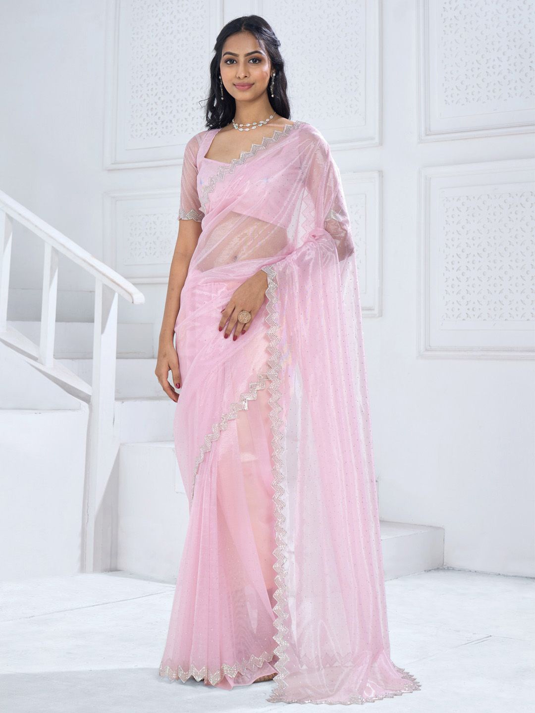 

Anouk Embellished Aari Work Organza Saree, Pink