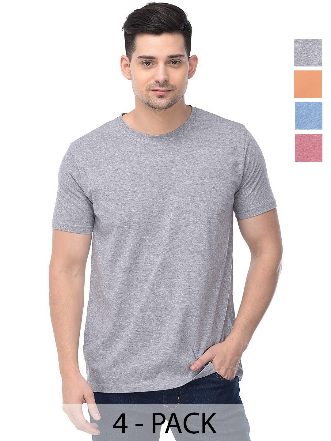 

COLOR CAPITAL Unisex Pack Of 4 Solid Round Neck Cotton T-shirts, Grey