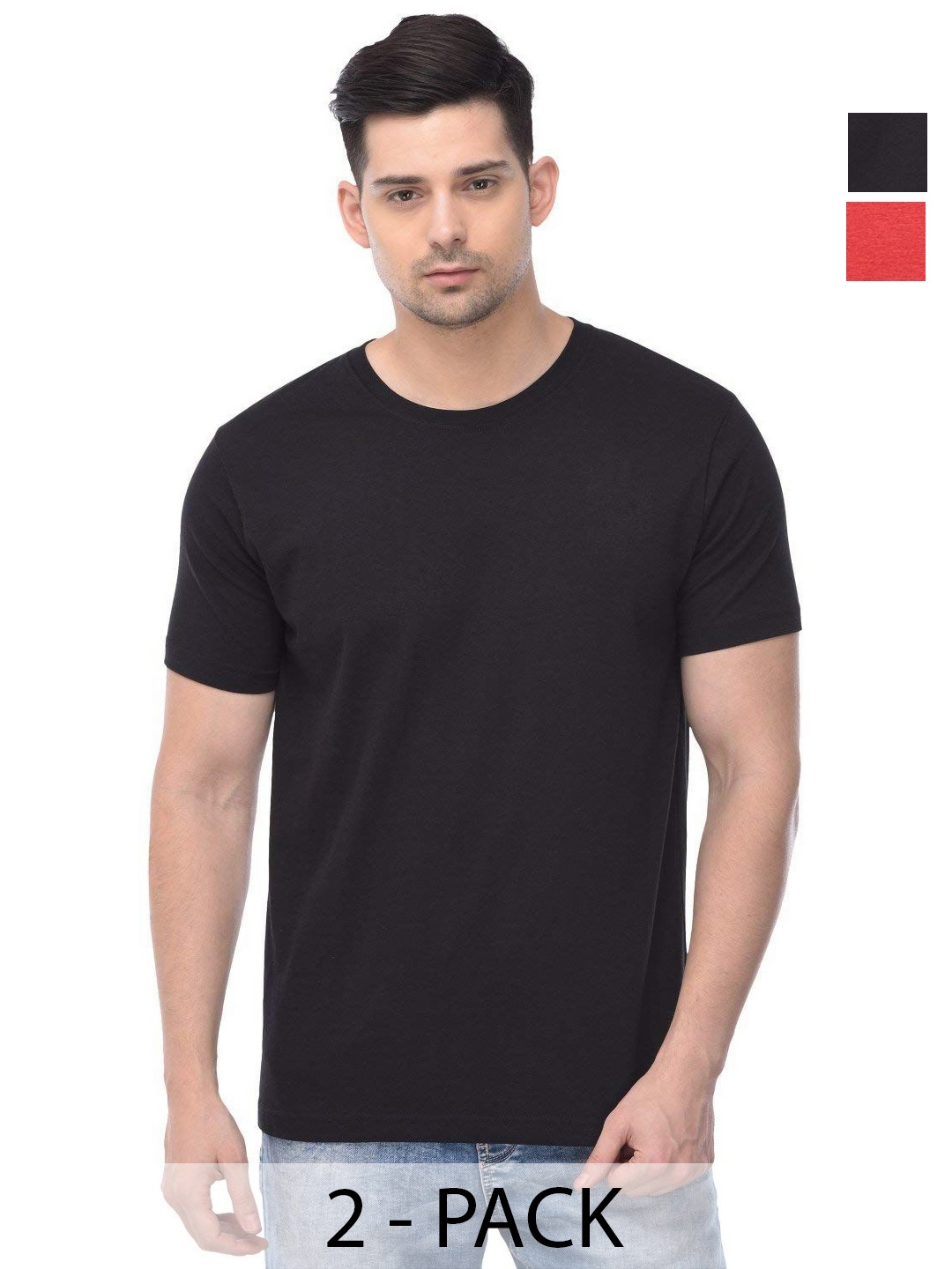

COLOR CAPITAL Unisex Pack Of 2 Solid Round Neck Cotton T-shirts, Na