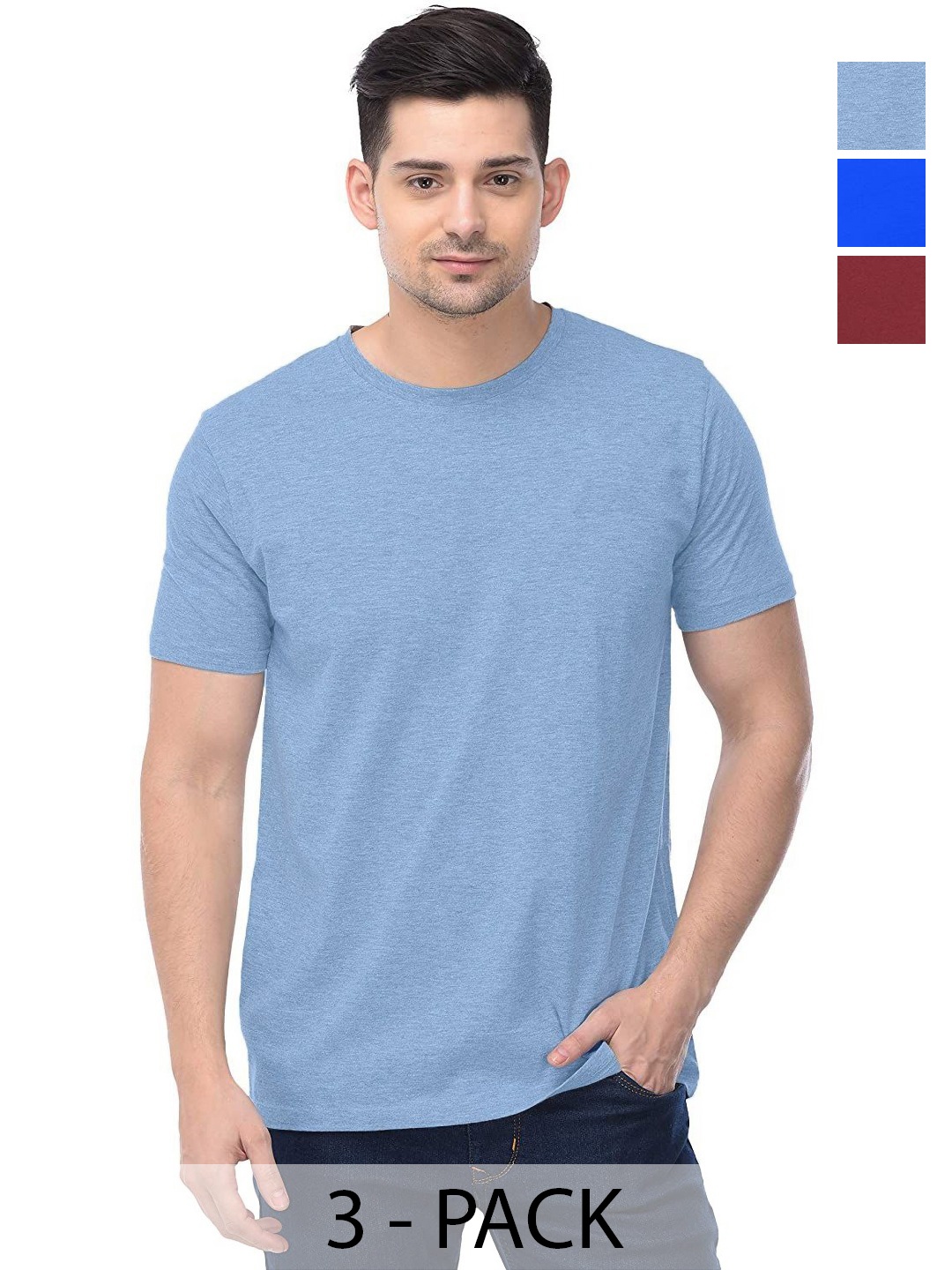 

COLOR CAPITAL Unisex Pack Of 3 Solid Round Neck Cotton T-shirts, Na