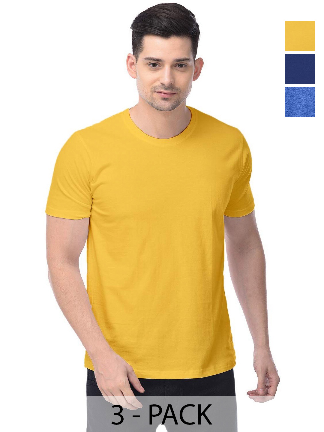 

COLOR CAPITAL Unisex Pack Of 3 Cotton T-Shirts, Yellow