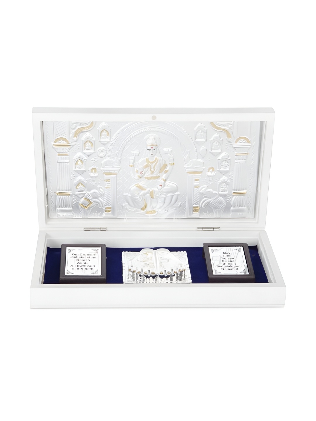 

INTERNATIONAL GIFT Blue Metal Saraswati Mata Charan Paduka Box, Silver