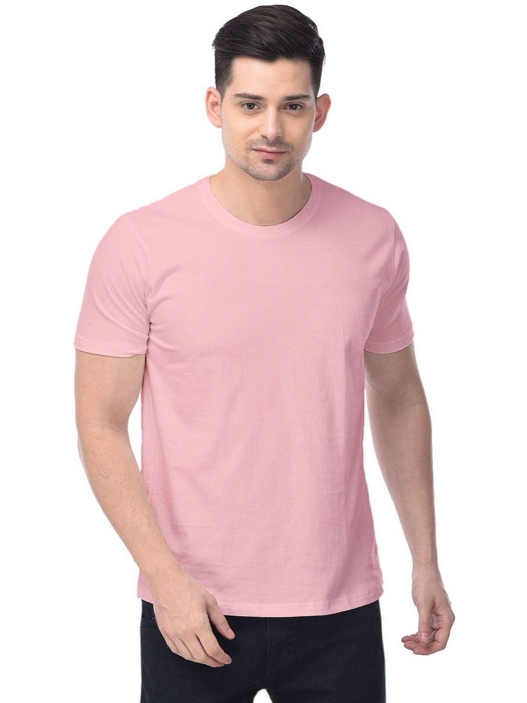 

COLOR CAPITAL Unisex Geometric Solid Round Neck Cotton T-shirt, Pink