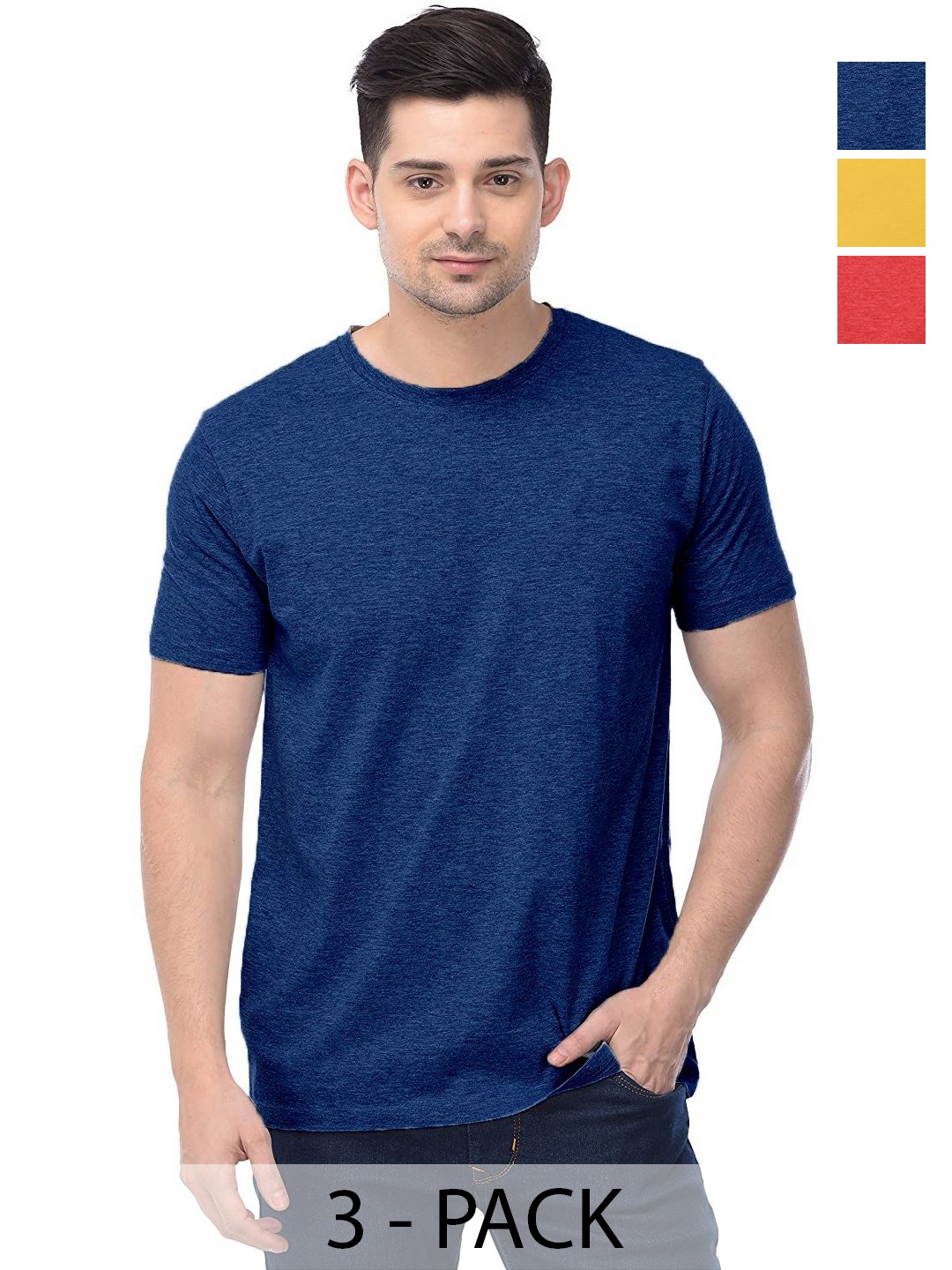 

COLOR CAPITAL Unisex Pack Of 3 Solid Round Neck Cotton T-shirts, Na