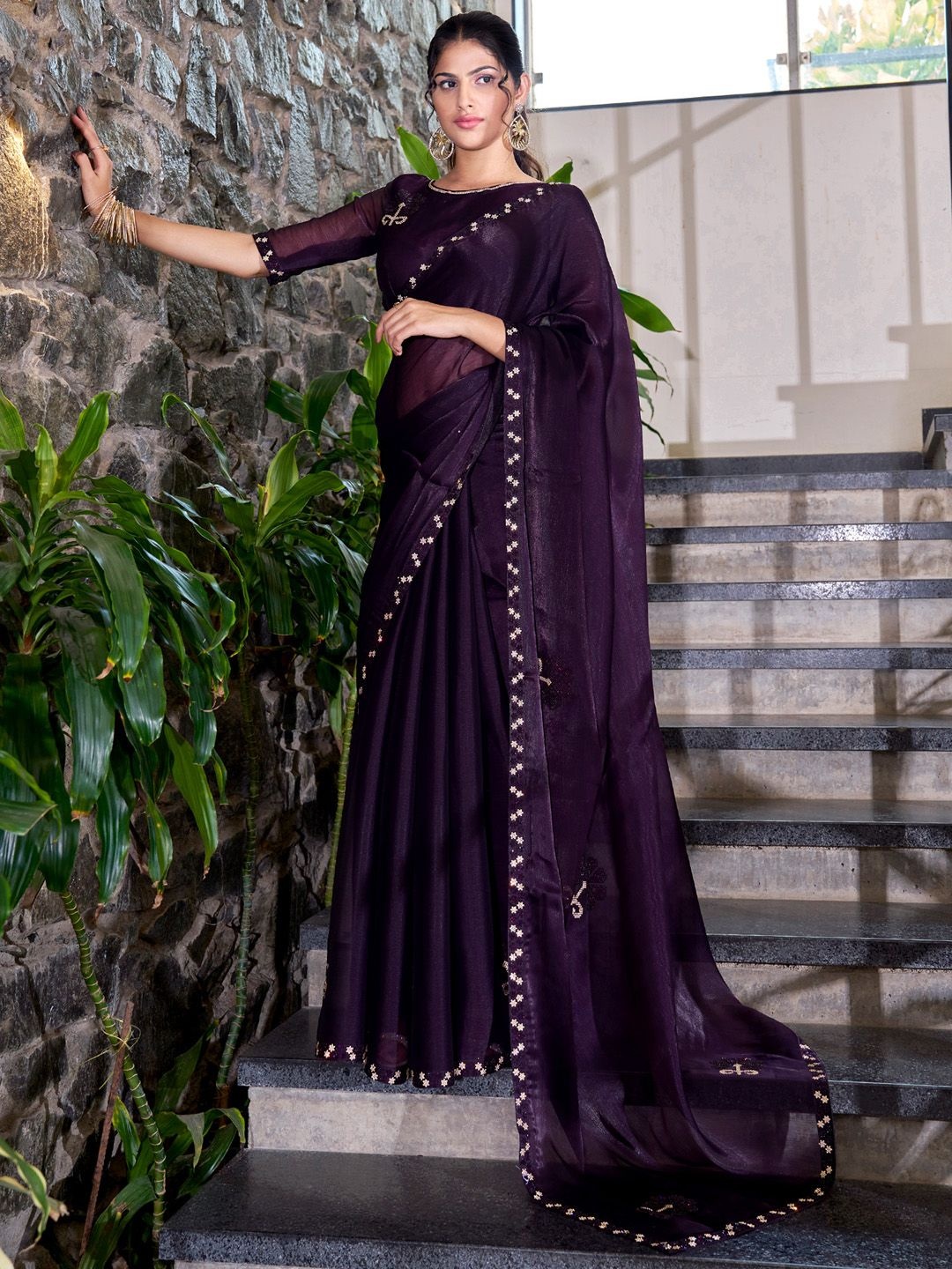 

Anouk Embellished Beads and Stones Saree, Purple