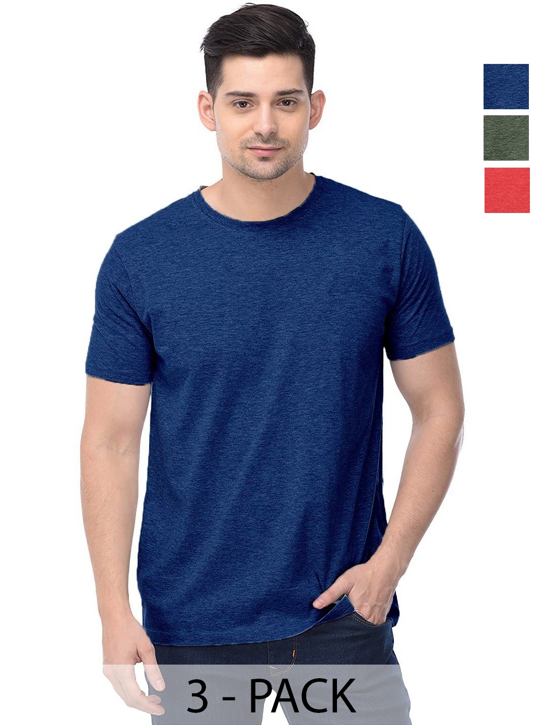 

COLOR CAPITAL Unisex Pack Of 3 Solid Round Neck Cotton T-shirts, Na