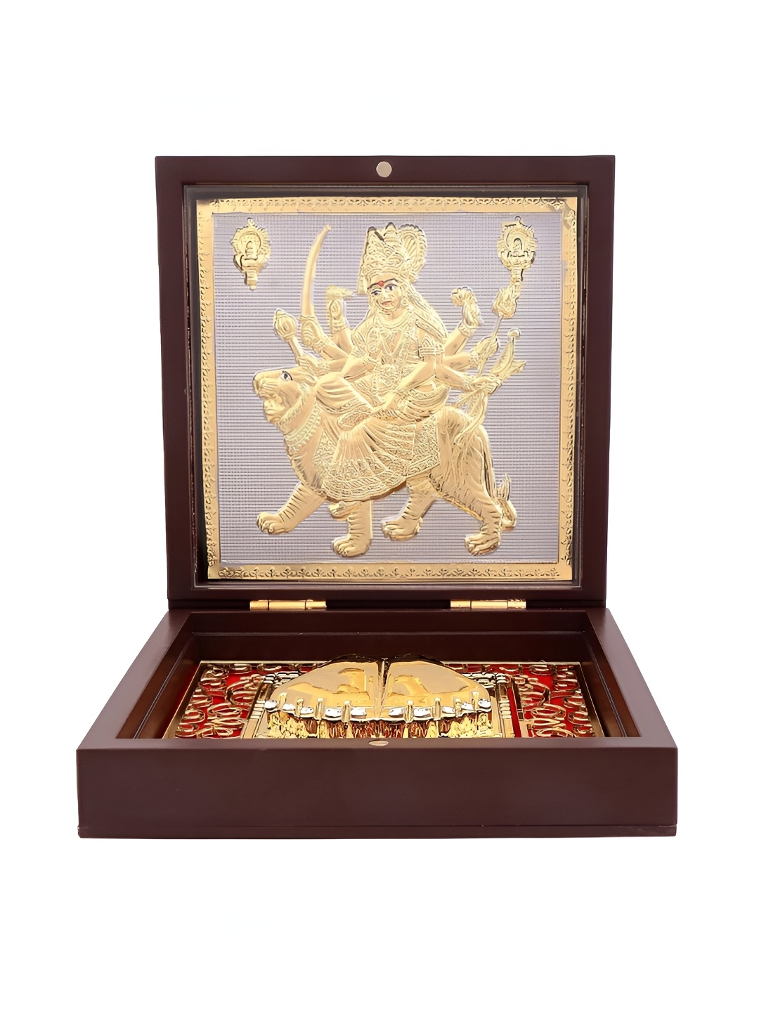 

INTERNATIONAL GIFT Brown Metal Durga Mata Charan Paduka Box, Gold