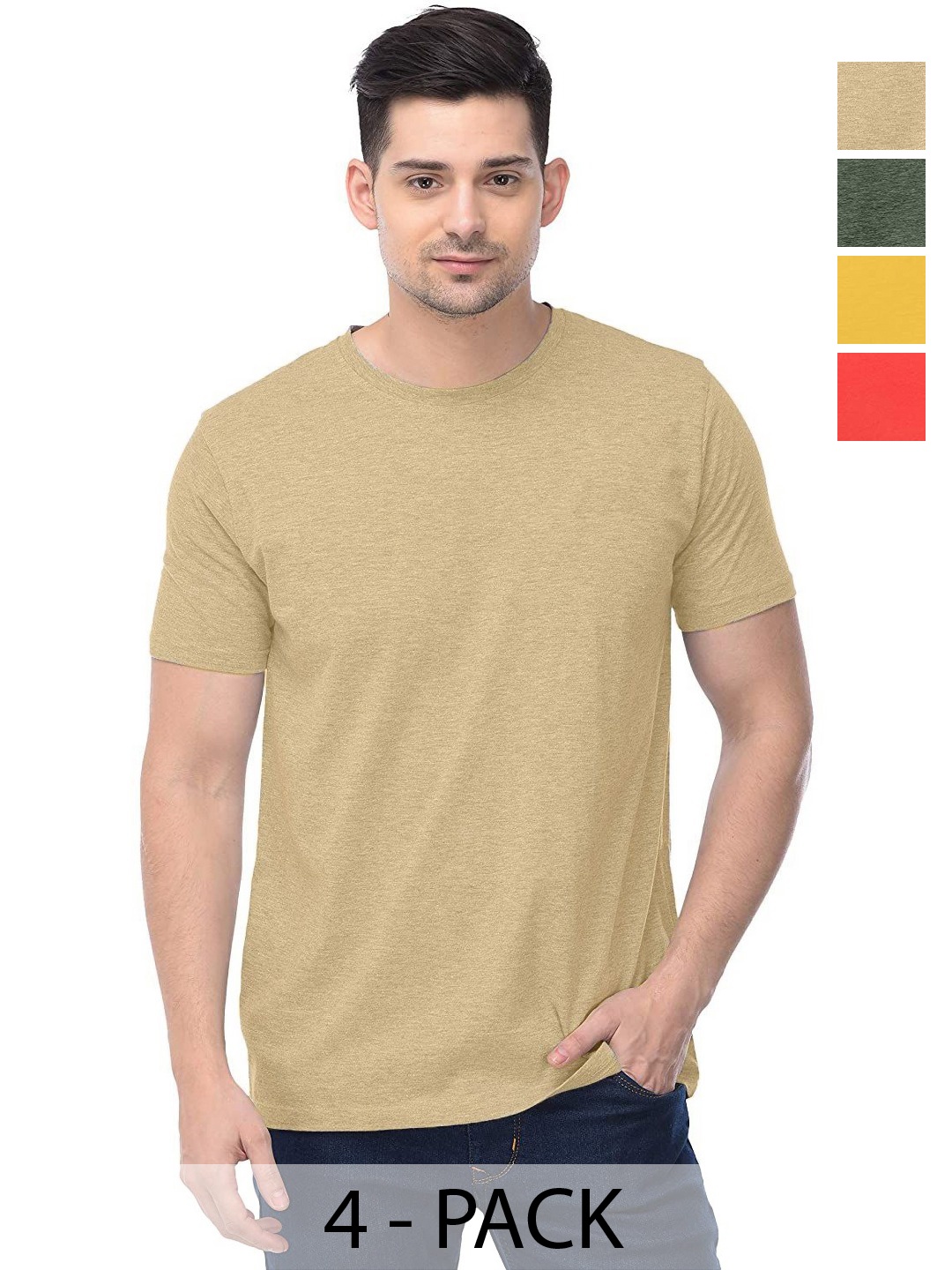 

COLOR CAPITAL Unisex Pack Of 4 Solid Round Neck Cotton T-shirts, Na