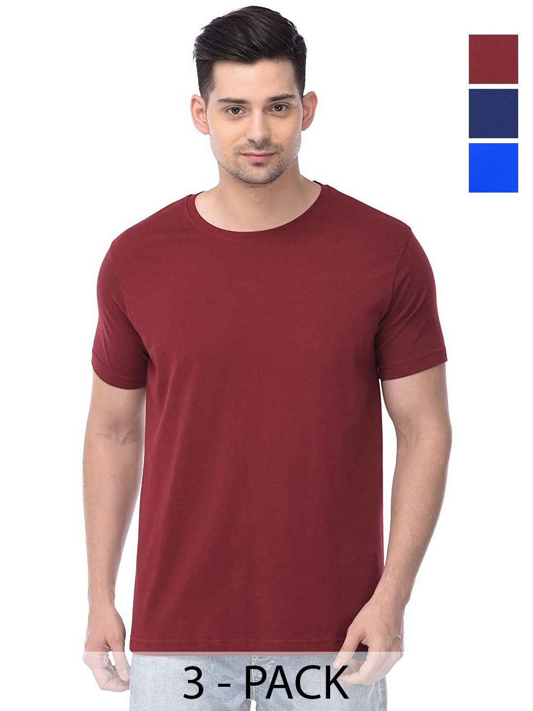 

COLOR CAPITAL Unisex Pack Of 3 Solid Round Neck Cotton T-shirts, Na