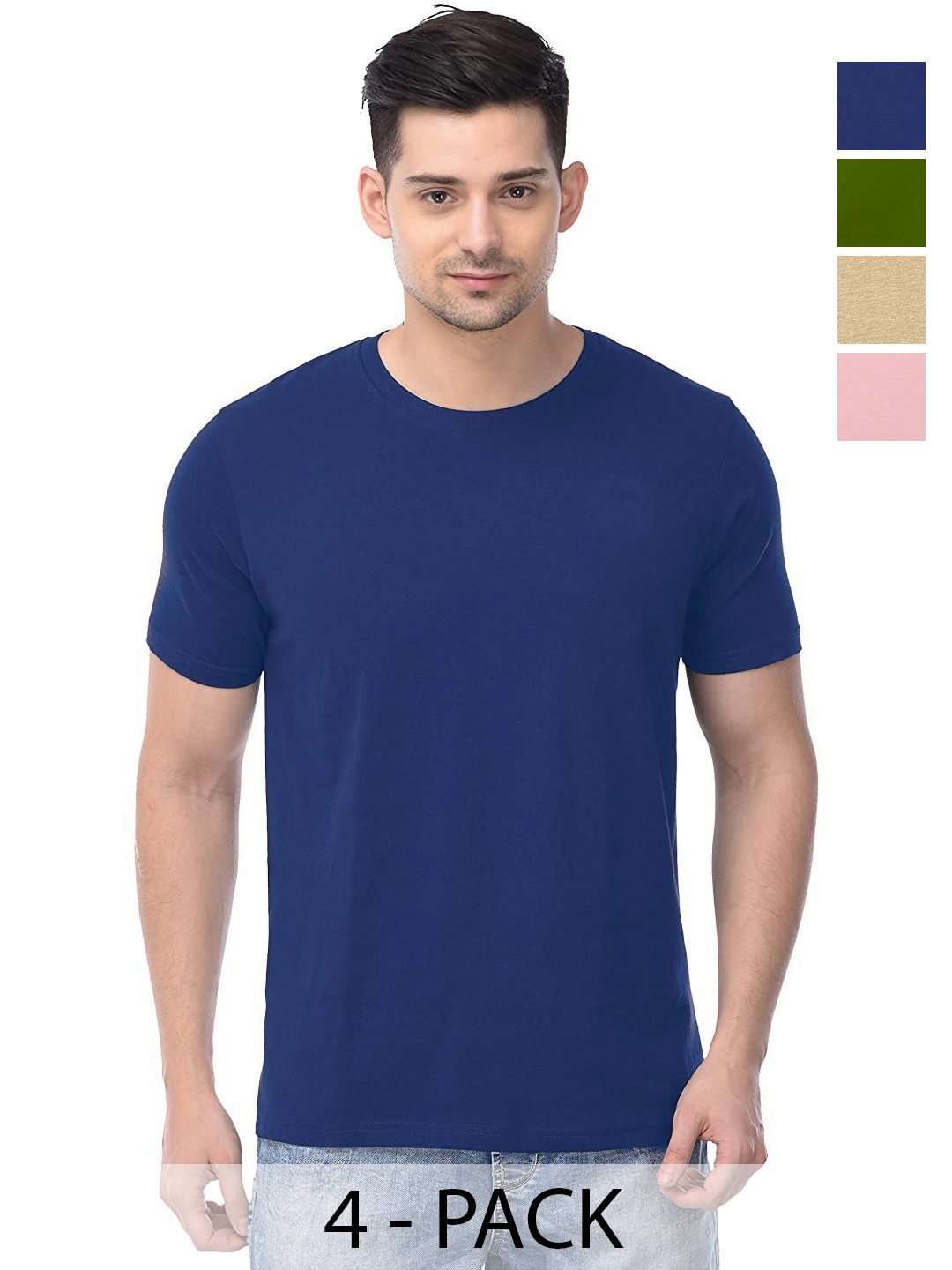 

COLOR CAPITAL Unisex Pack Of 4 Solid Round Neck Cotton T-shirts, Na