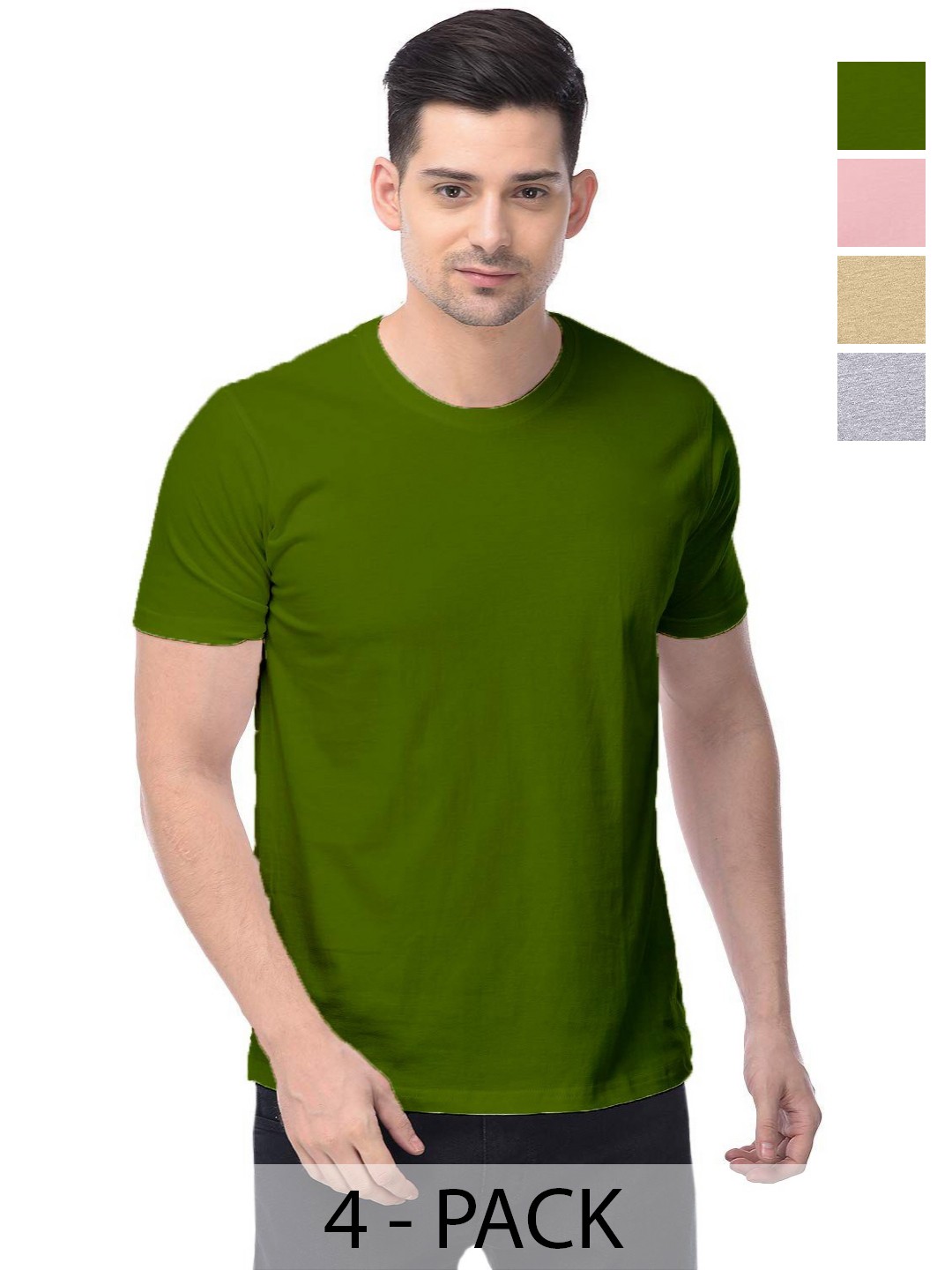 

COLOR CAPITAL Unisex Pack Of 4 Cotton T-Shirts, Green