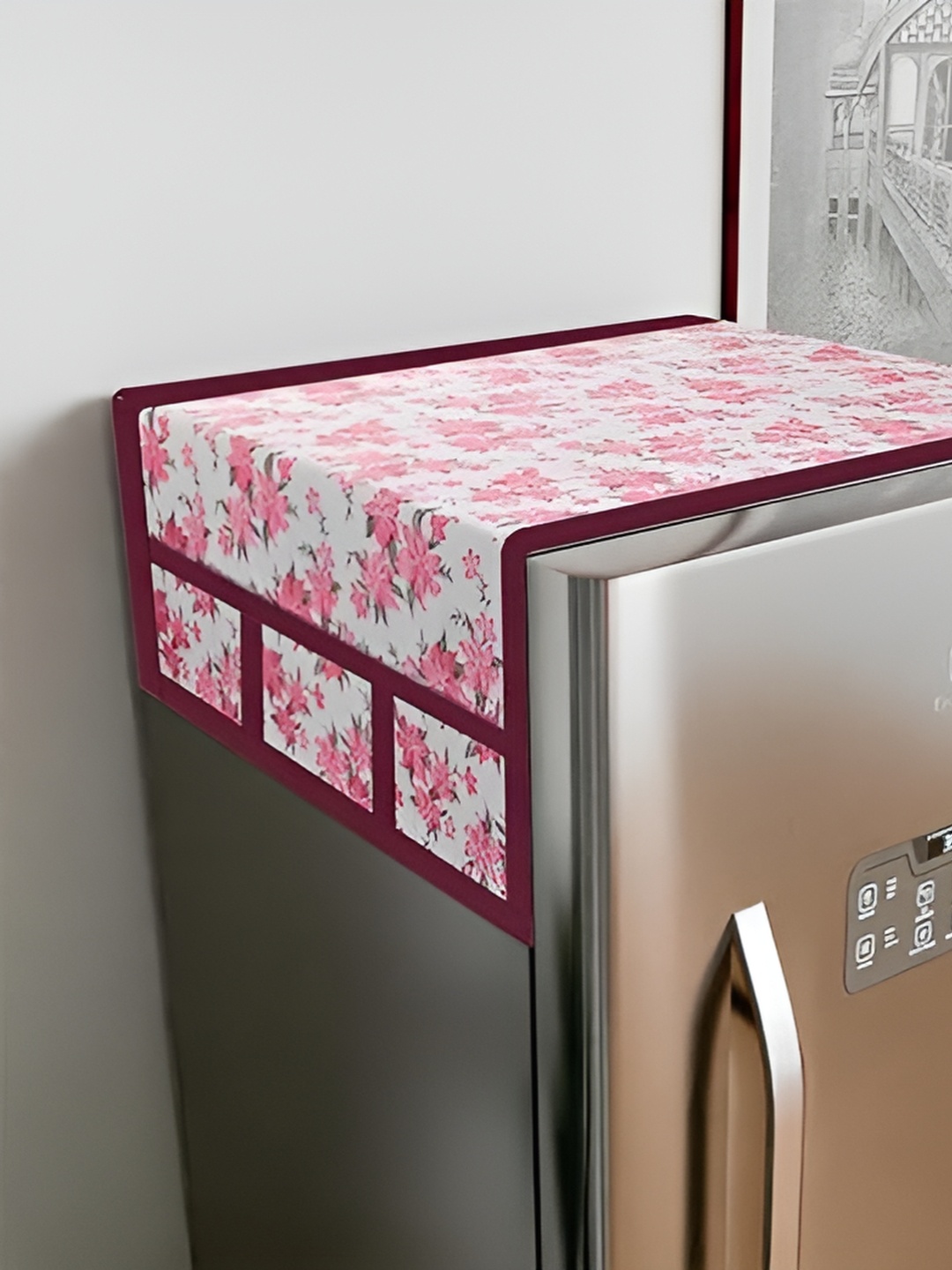 

LooMantha Pink & White Printed Fridge Top Cover