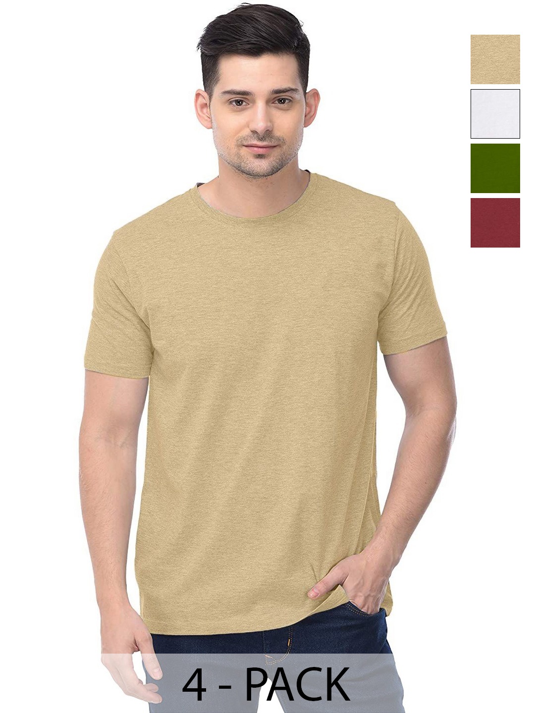 

COLOR CAPITAL Unisex Pack Of 4 Solid Round Neck Cotton T-shirts, Na