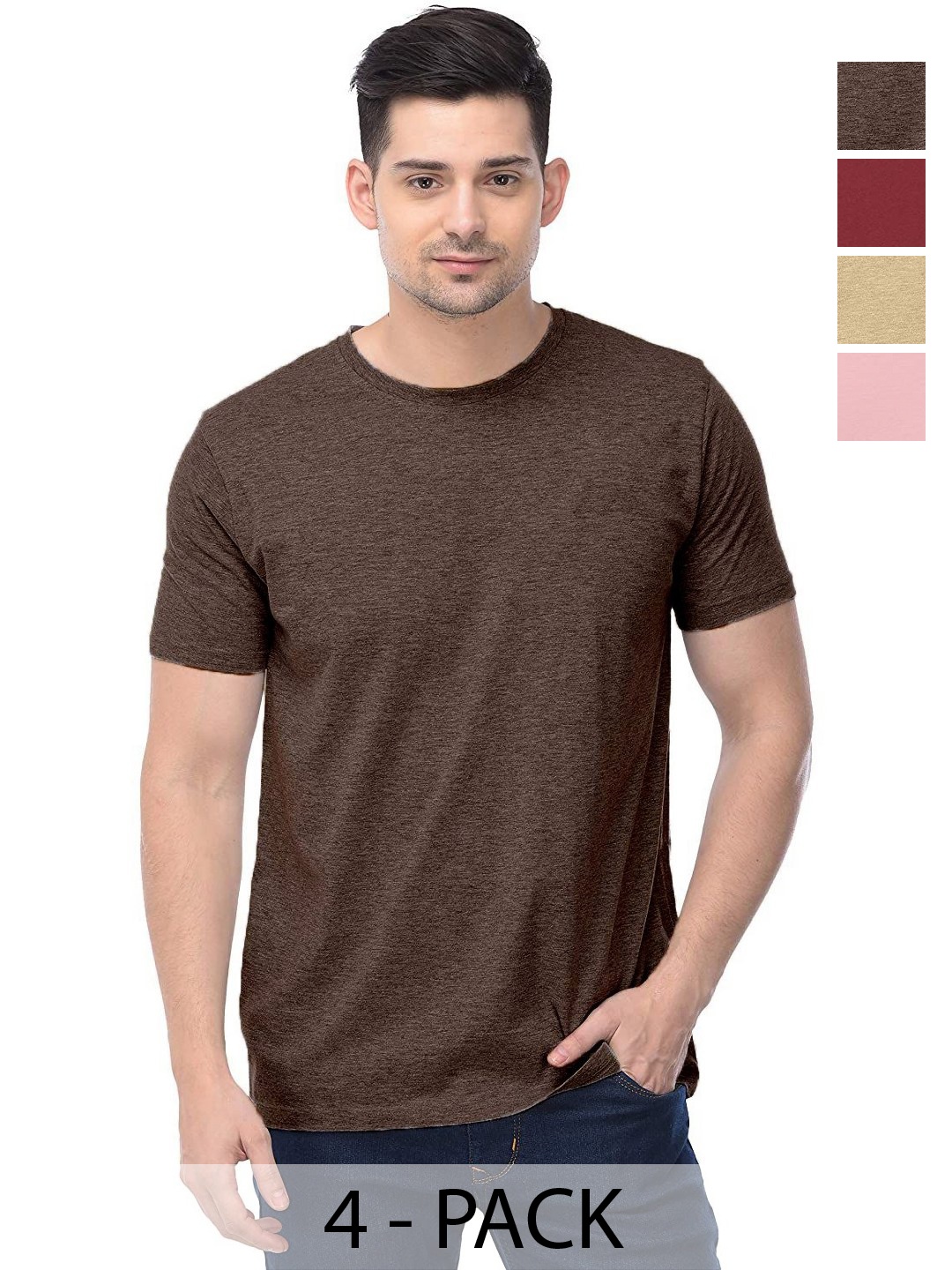 

COLOR CAPITAL Unisex Pack Of 4 Solid Round Neck Cotton T-shirts, Na