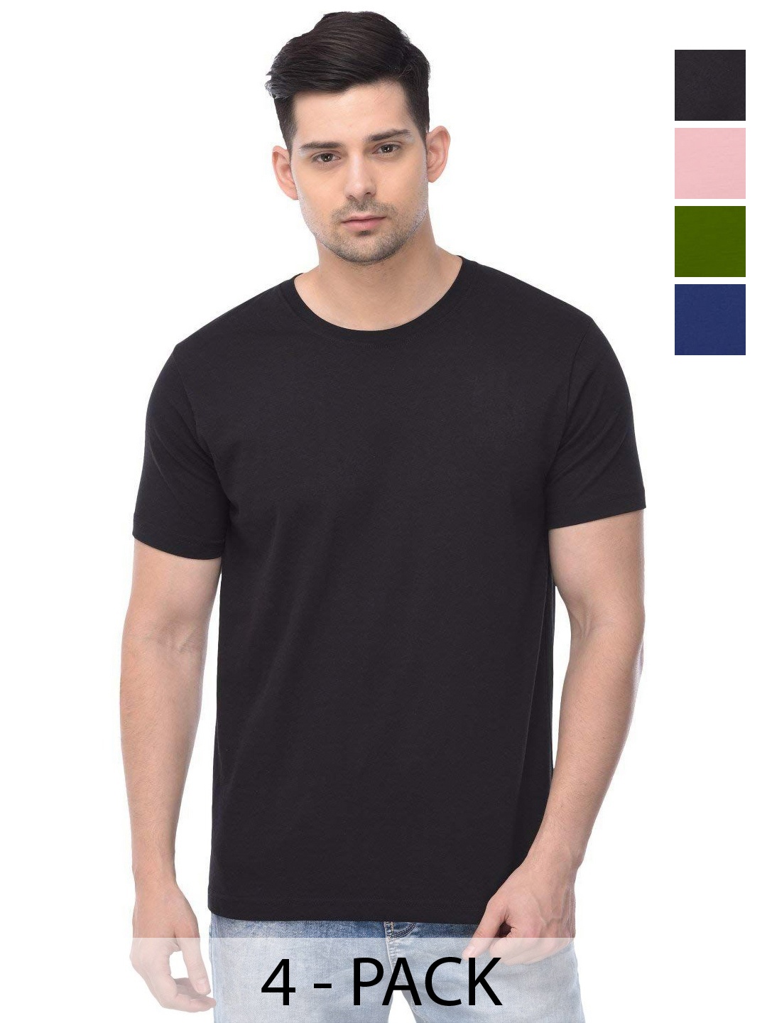 

COLOR CAPITAL Unisex Pack Of 4 Solid Round Neck Cotton T-shirts, Na