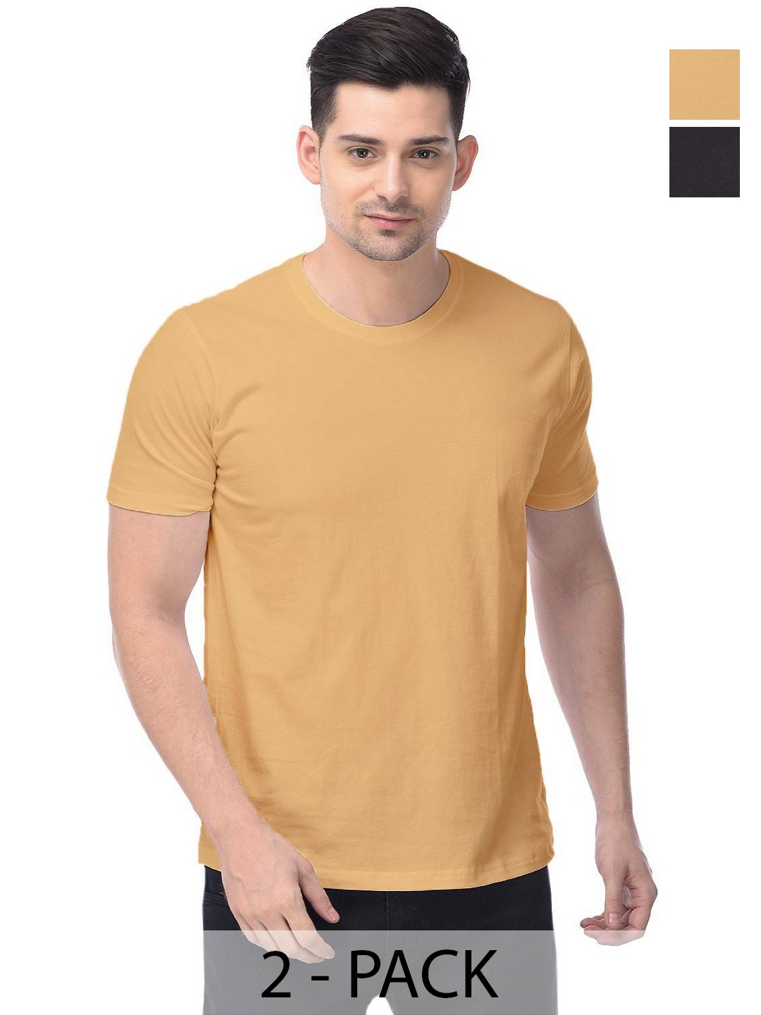 

COLOR CAPITAL Unisex Pack Of 2 Cotton T-Shirts, Yellow