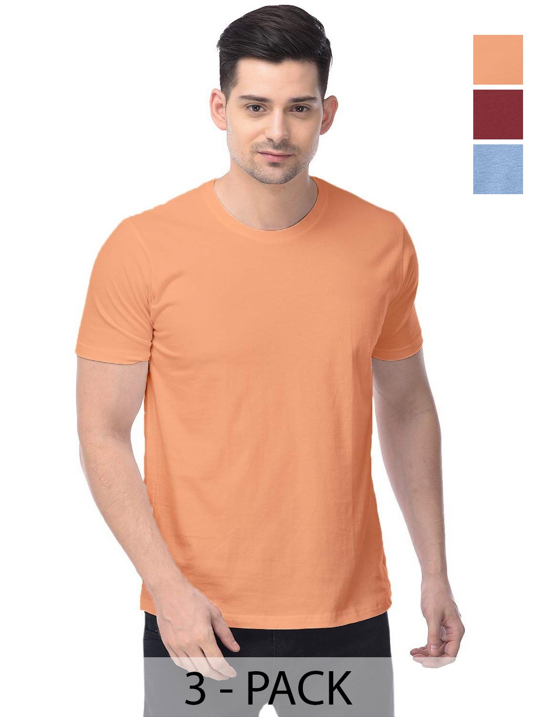 

COLOR CAPITAL Unisex Pack Of 3 Cotton T-Shirts, Orange