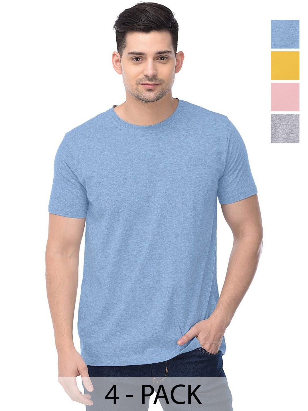 

COLOR CAPITAL Unisex Pack Of 4 Solid Round Neck Cotton T-shirts, Na