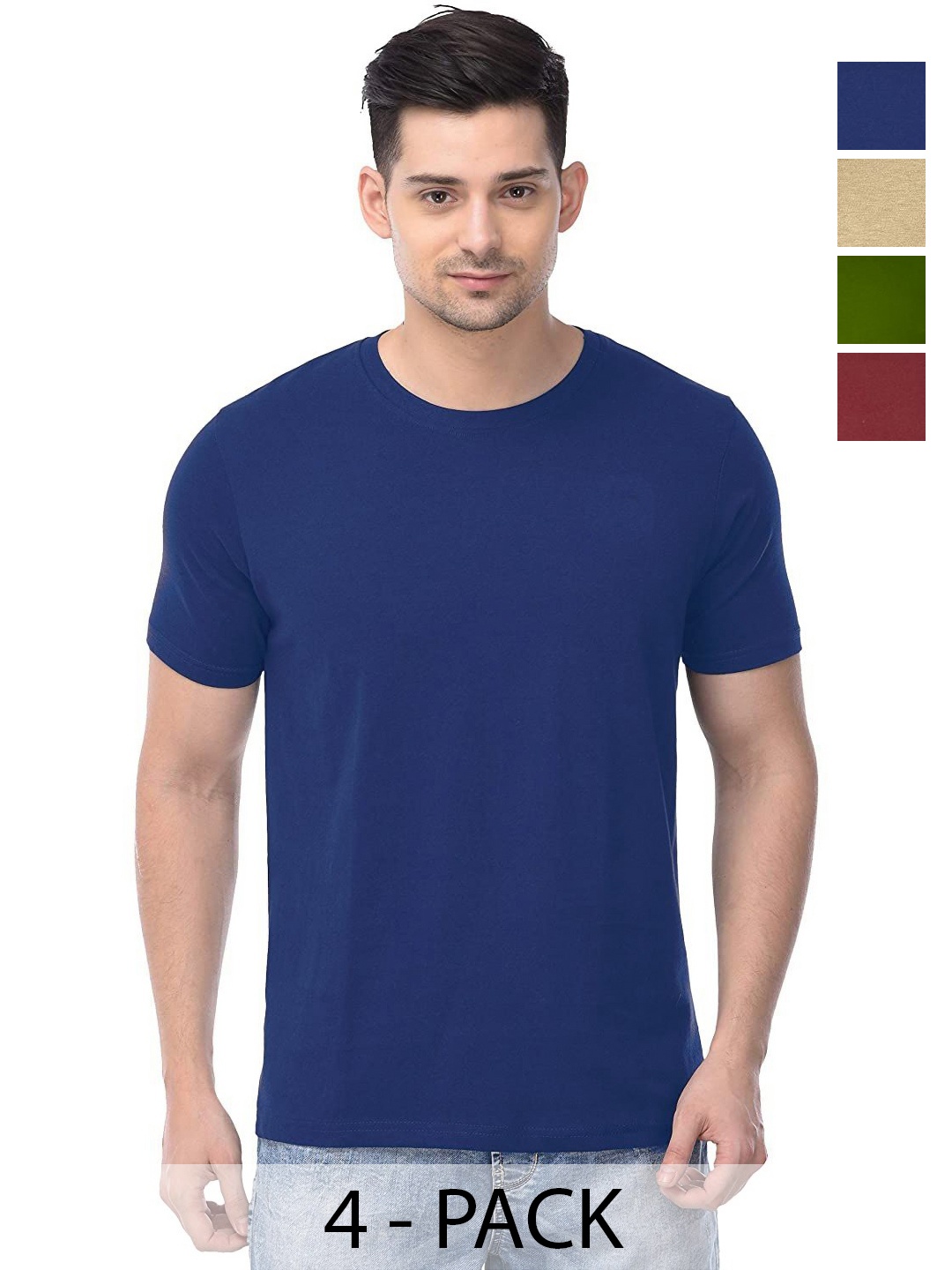 

COLOR CAPITAL Unisex Pack Of 4 Solid Round Neck Cotton T-shirts, Na