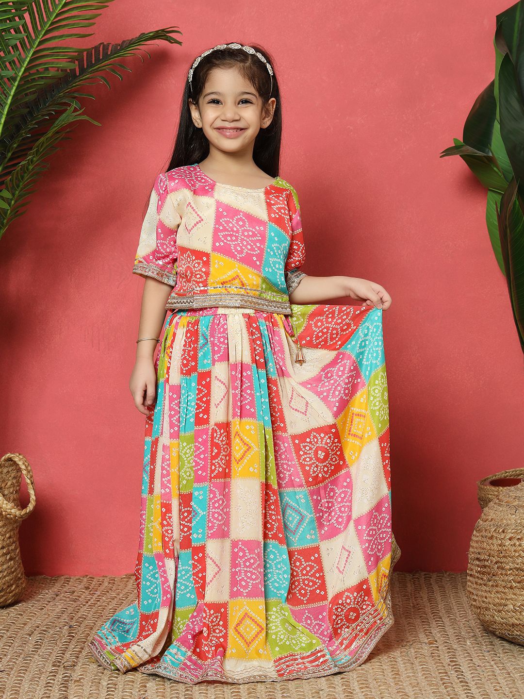 

Readiprint Fashions Girls Printed Cotton Ready to Wear Lehenga & Blouse With Dupatta, Pink