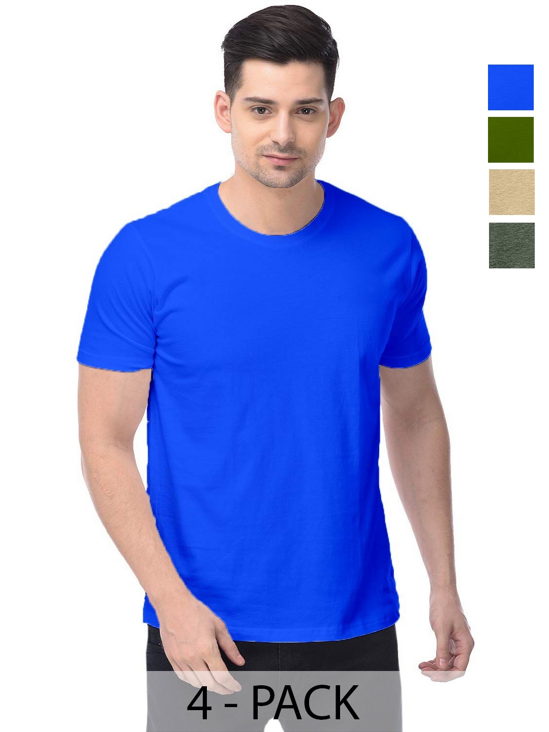 

COLOR CAPITAL Unisex Pack Of 4 Solid Round Neck Cotton T-shirts, Na