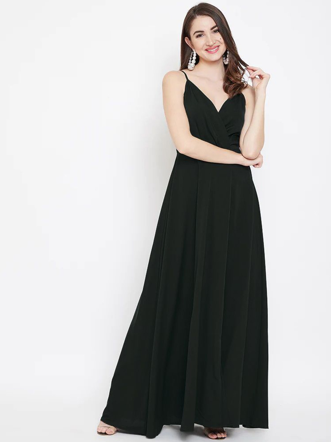 

KALINI Solid Fit & Flare Sleeveless Maxi Dress, Black