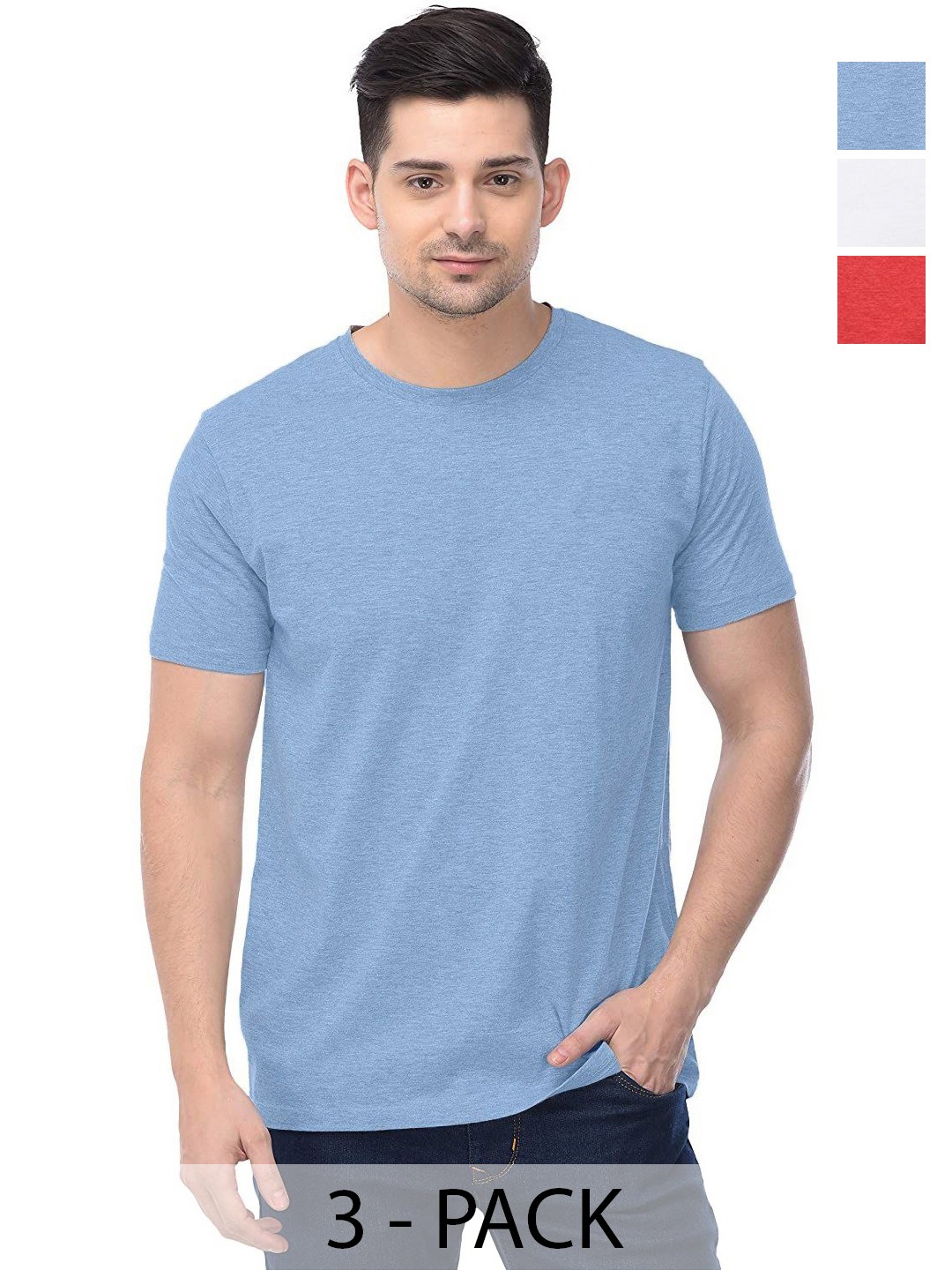 

COLOR CAPITAL Unisex Pack Of 3 Solid Round Neck Cotton T-shirts, Na