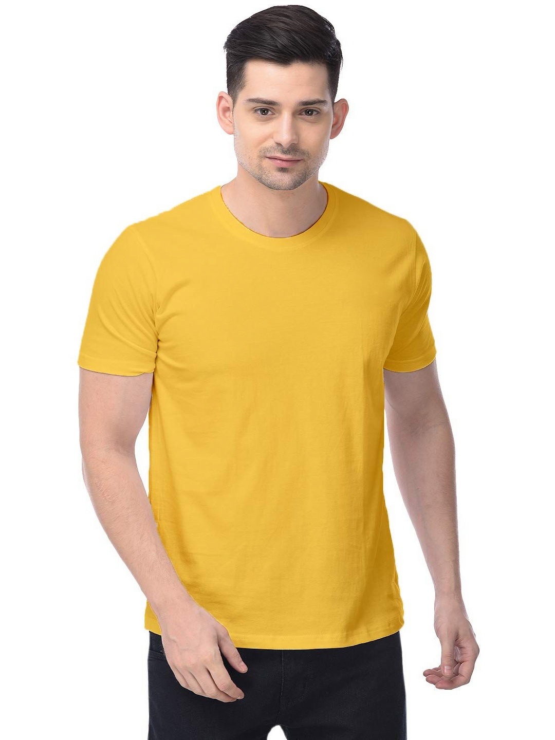 

COLOR CAPITAL Unisex Solid Round Neck Cotton T-Shirt, Mustard