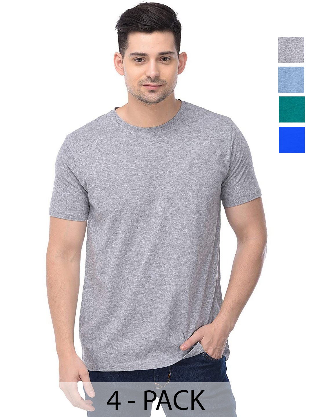 

COLOR CAPITAL Unisex Pack Of 4 Solid Round Neck Cotton T-shirts, Grey