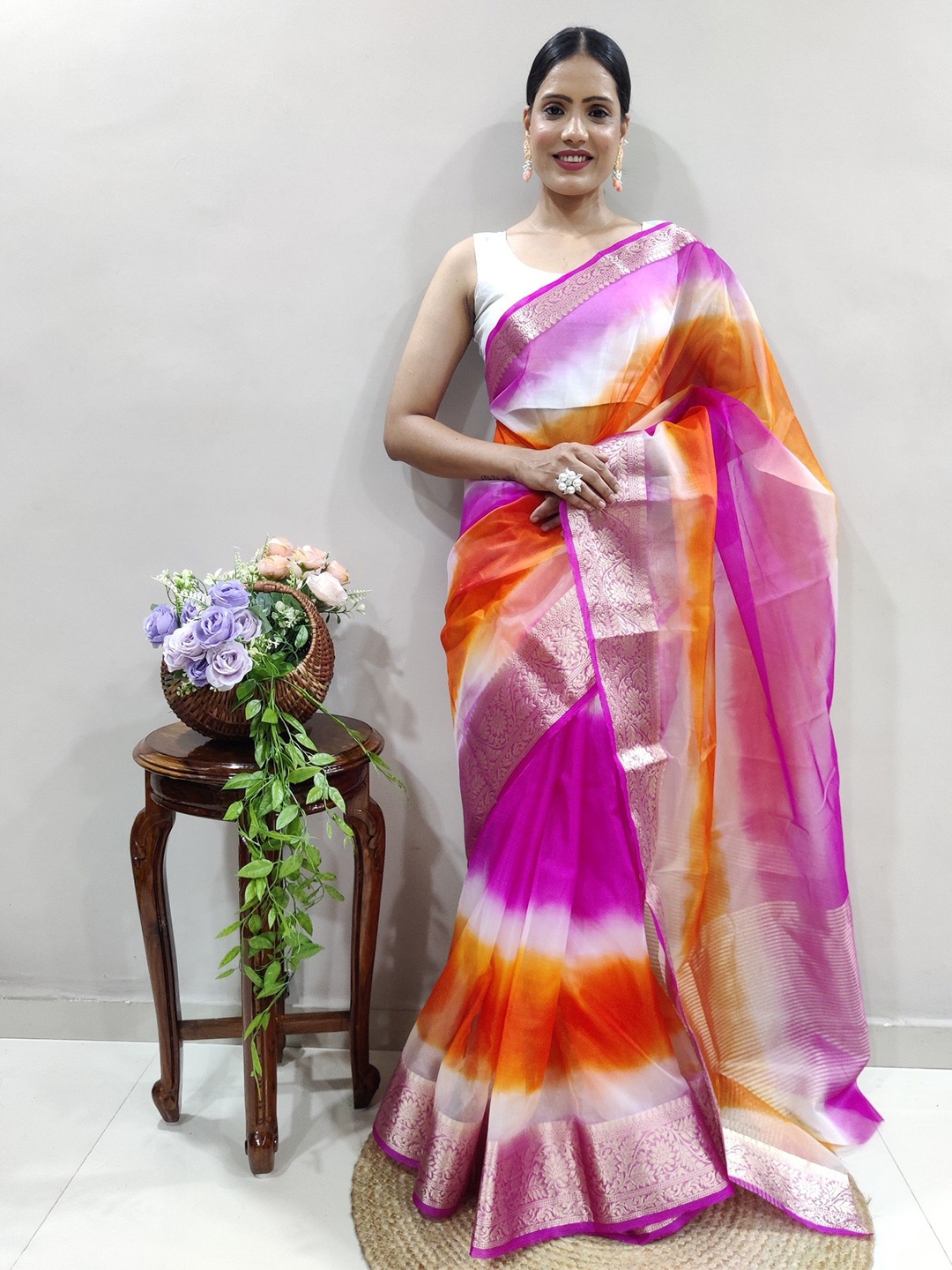 

LeeliPeeri Designer Ombre Zari Organza Saree, Orange