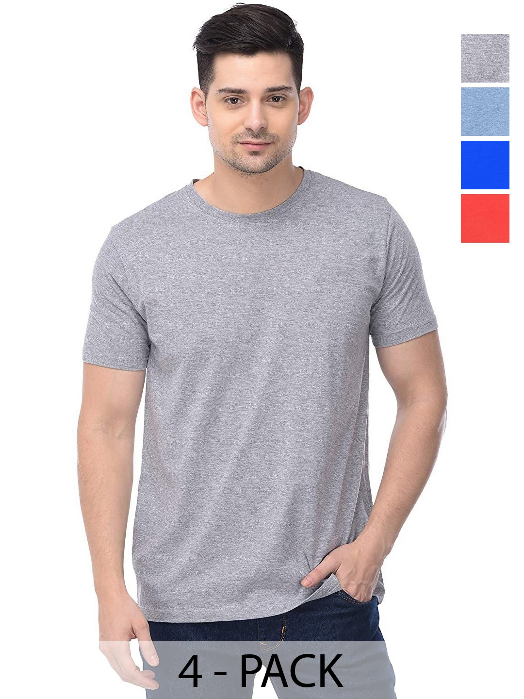 

COLOR CAPITAL Unisex Pack Of 4 Cotton T-Shirts, Grey
