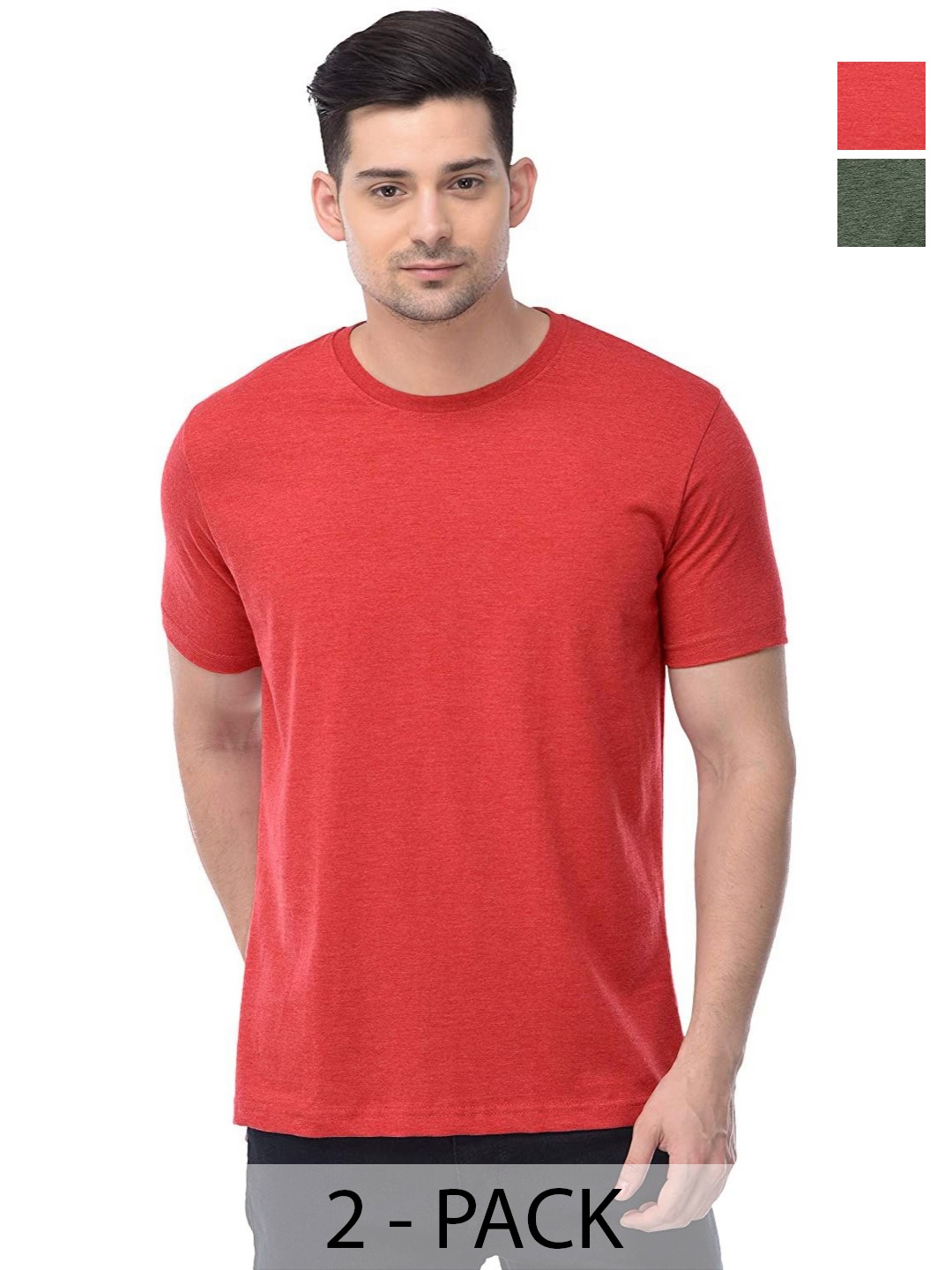 

COLOR CAPITAL Unisex Pack Of 2 Solid Round Neck Cotton T-shirts, Red