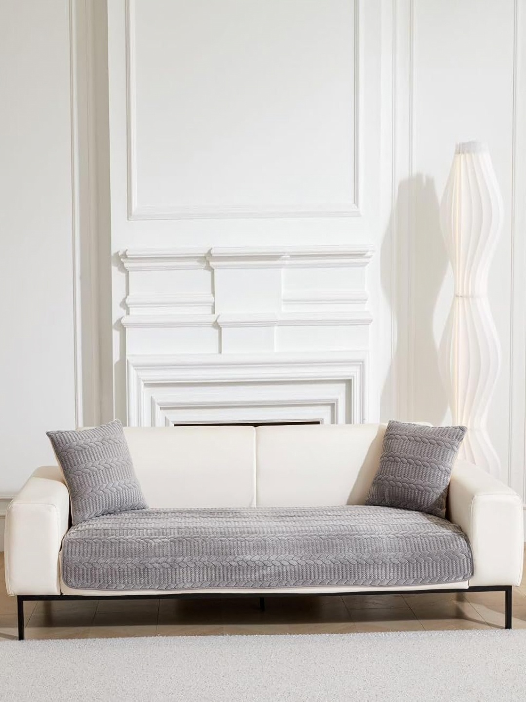 

HomeCloud Grey Self Design Reversible Velvet Sofa Cover