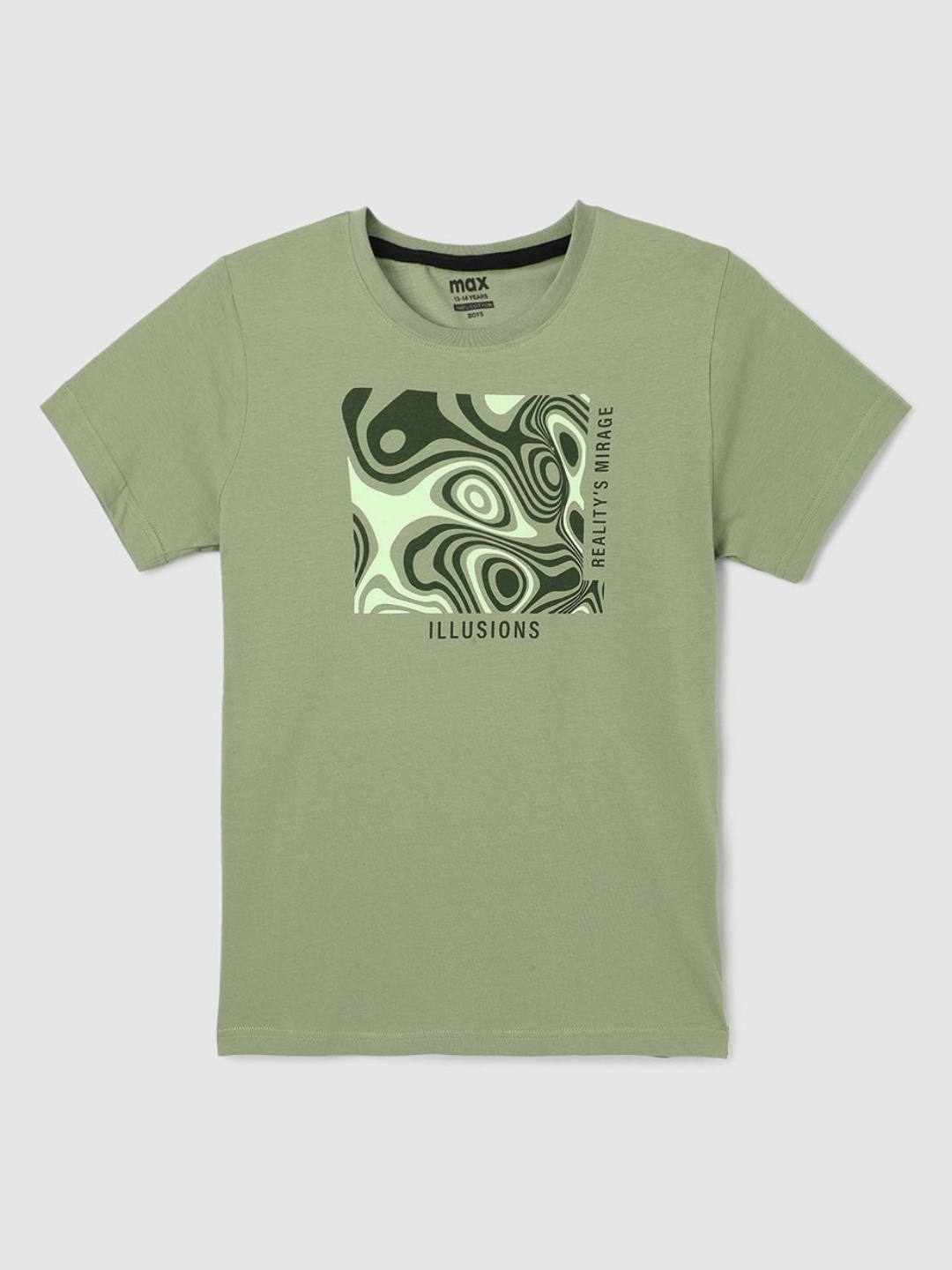 

max Boys Graphic Printed Round Neck Cotton T-shirt, Green