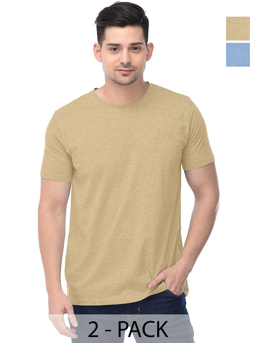 

COLOR CAPITAL Unisex Pack Of 2 Solid Round Neck Cotton T-shirts, Cream