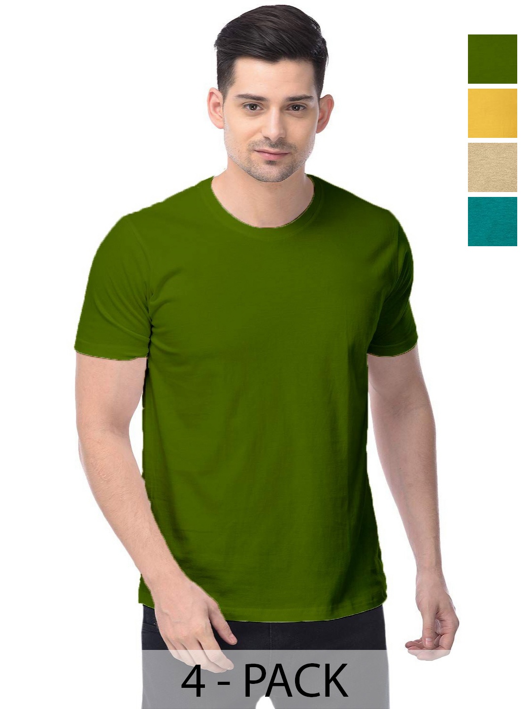 

COLOR CAPITAL Unisex Pack Of 4 Cotton T-Shirts, Green