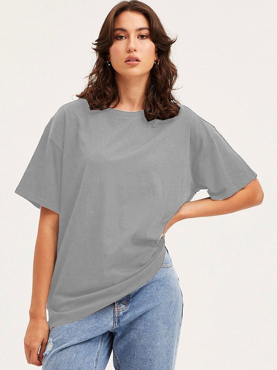 

CLAFOUTIS Women Solid Round Neck Cotton Relaxed Fit T-shirt, Grey
