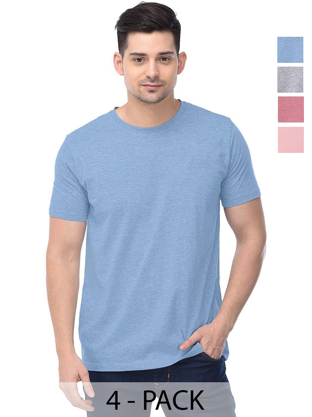 

COLOR CAPITAL Unisex Pack Of 4 Solid Round Neck Cotton T-shirts, Na