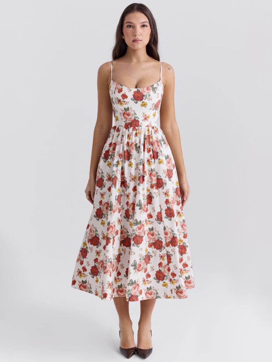 

FancyPants Floral Printed Fit & Flare Midi Dress, Red
