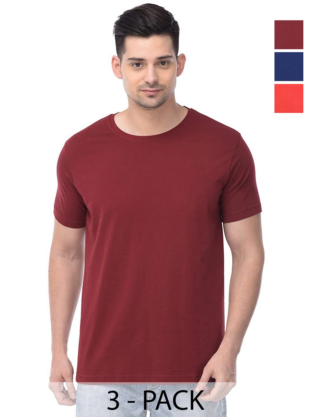 

COLOR CAPITAL Unisex Pack Of 3 Cotton T-Shirts, Maroon