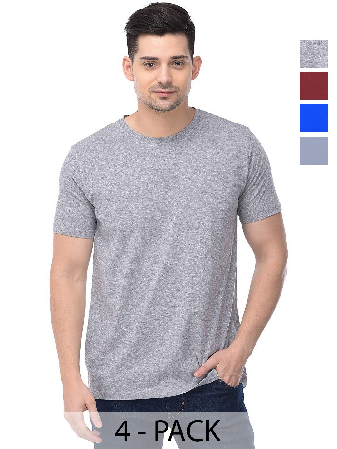 

COLOR CAPITAL Unisex Pack Of 4 Solid Round Neck Cotton T-shirts, Grey