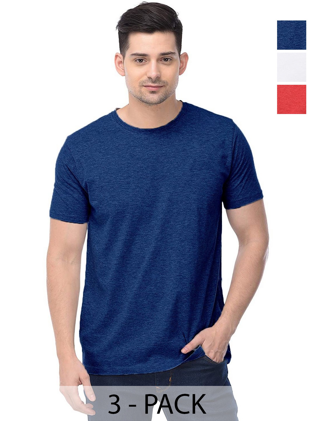 

COLOR CAPITAL Unisex Pack Of 3 Solid Round Neck Cotton T-shirts, Na