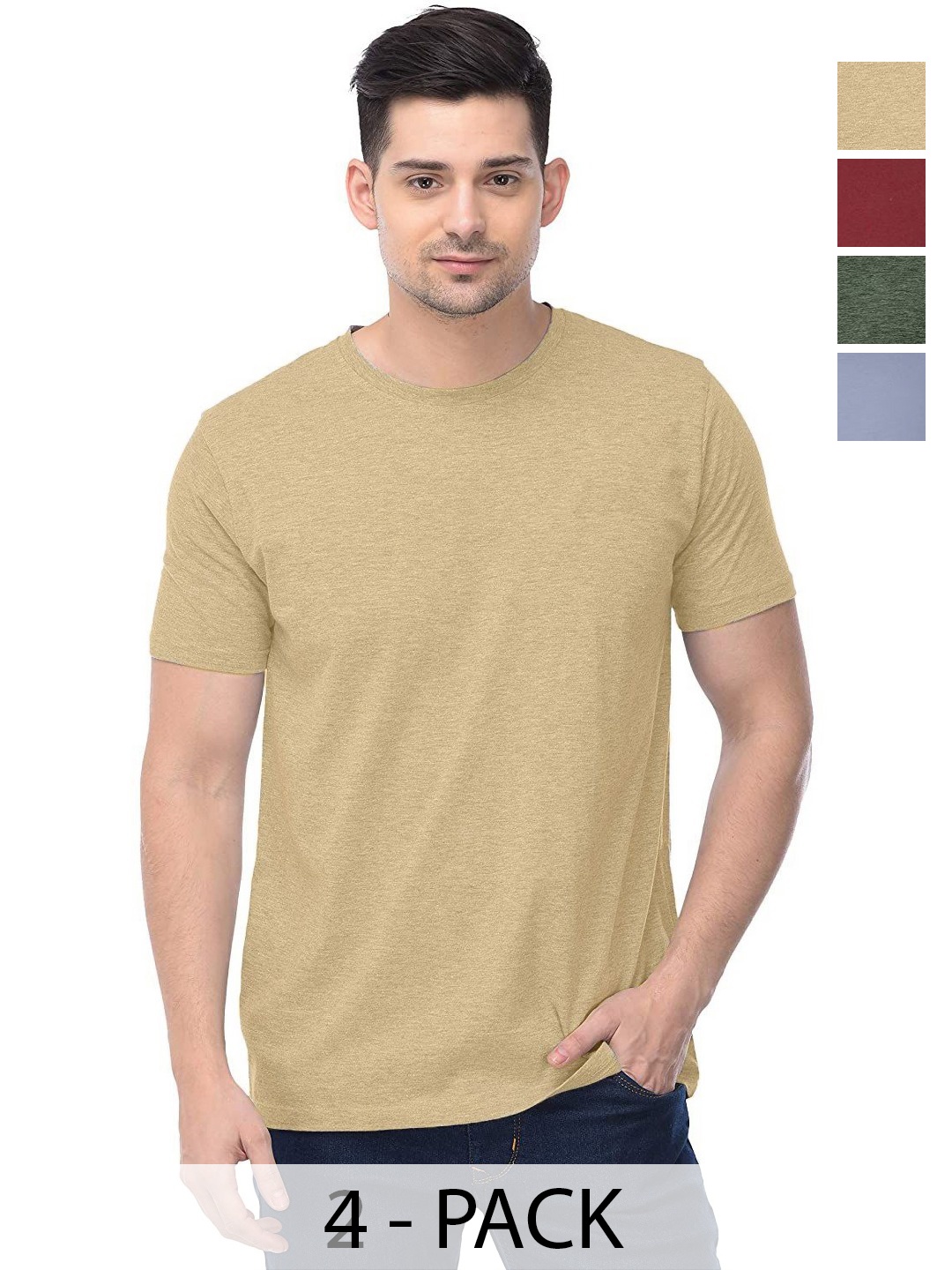 

COLOR CAPITAL Unisex Pack Of 4 Solid Round Neck Cotton T-shirts, Yellow