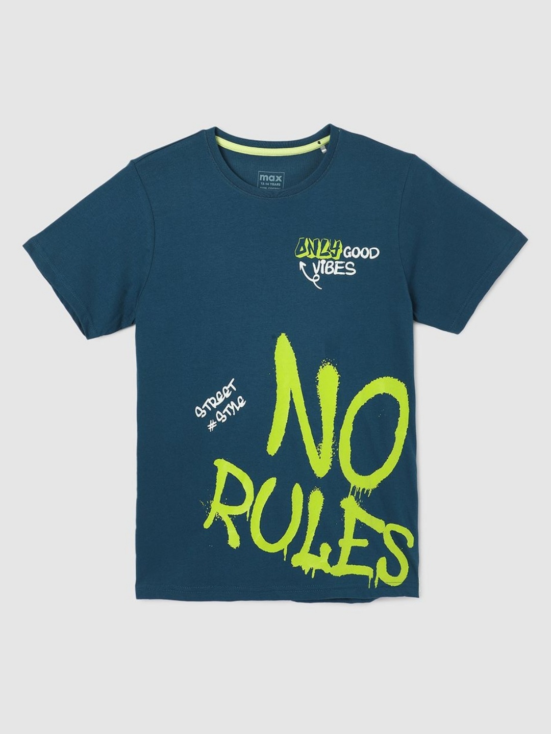 

max Boys Typography Printed Round Neck Cotton T-shirt, Blue