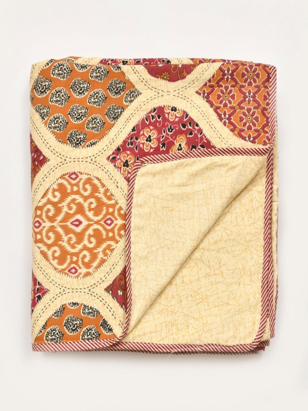 

Qfab Orange and Red Cotton Floral AC Room Single Bed Dohar