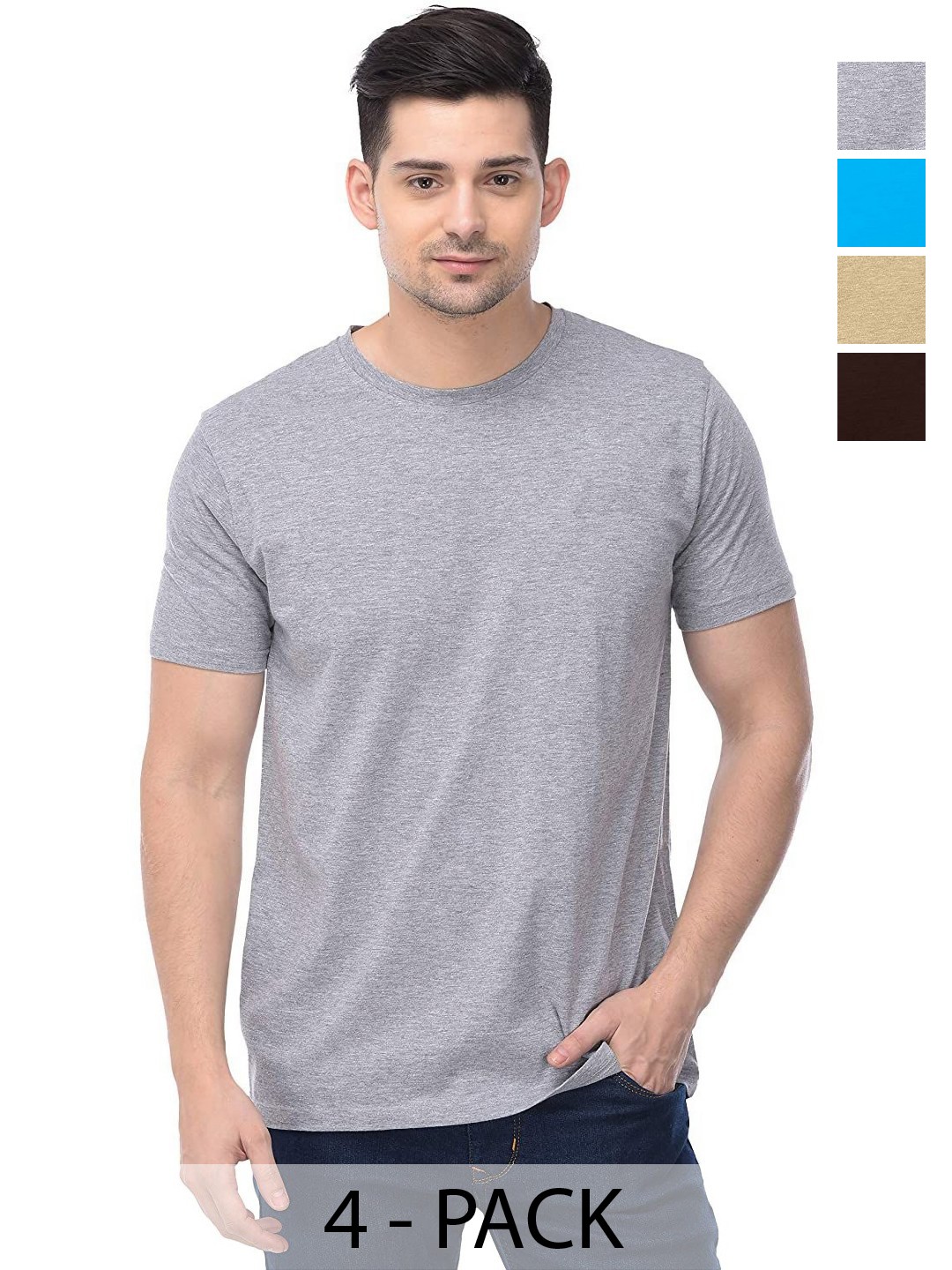 

COLOR CAPITAL Unisex Pack Of 4 Solid Round Neck Cotton T-shirts, Grey