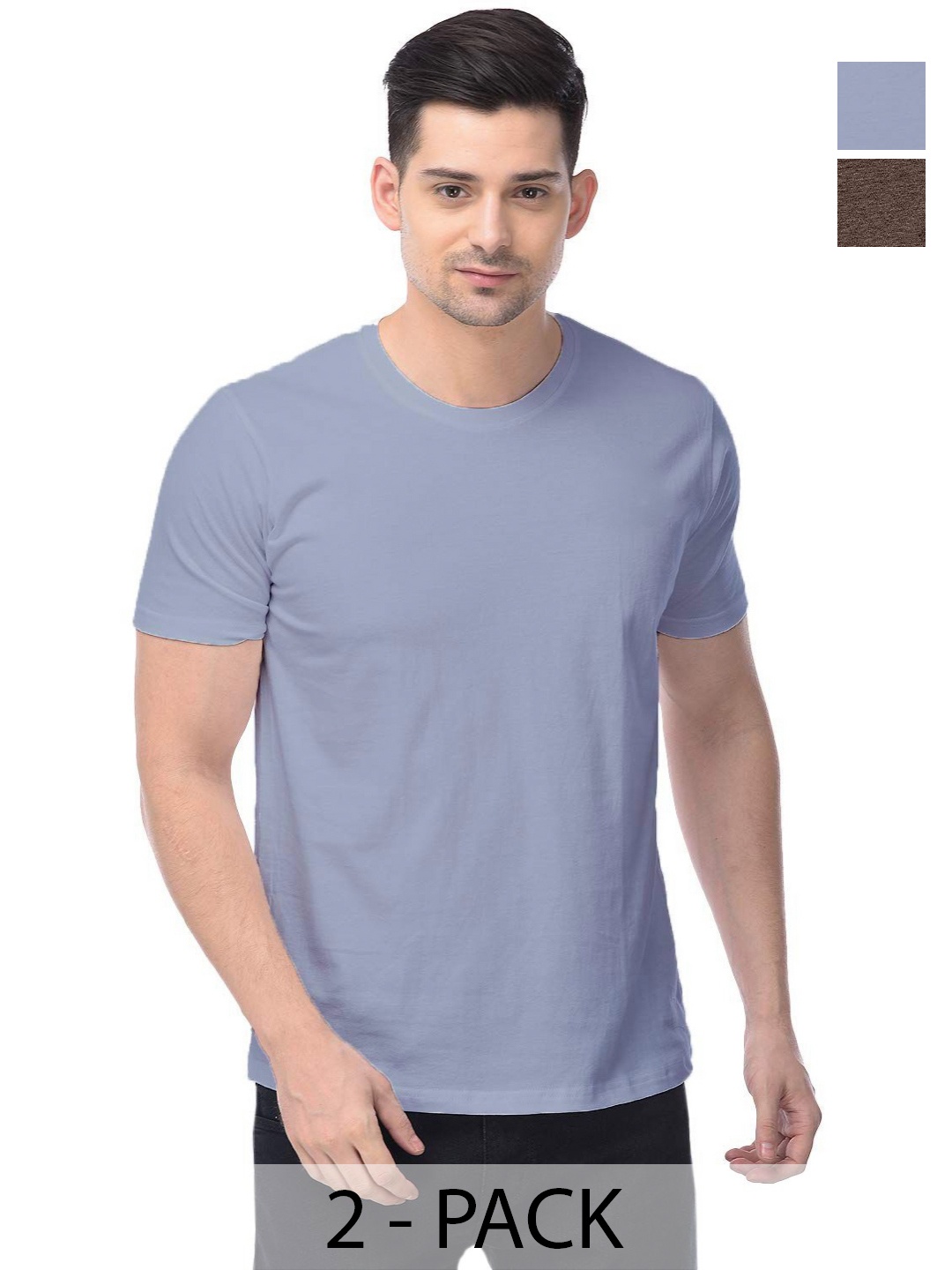 

COLOR CAPITAL Unisex Pack Of 2 Solid Round Neck Cotton T-shirts, Grey
